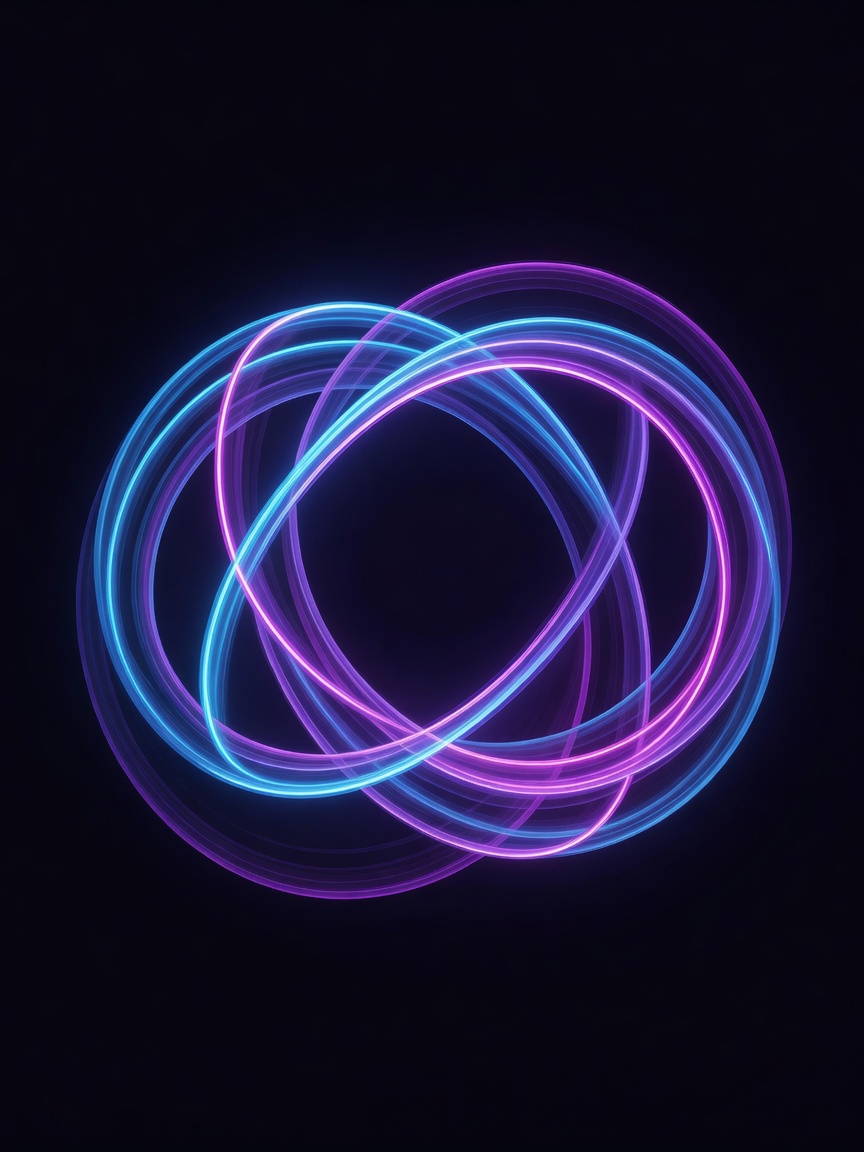 Abstract visualization of an infinite neon loop overlapping itself