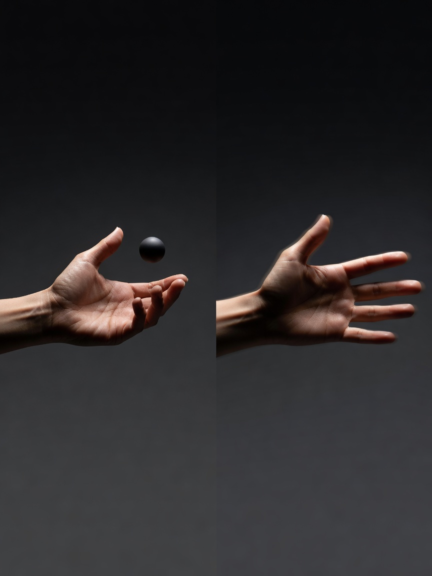 Two frames side by side showing perfectly aligned hands in motion